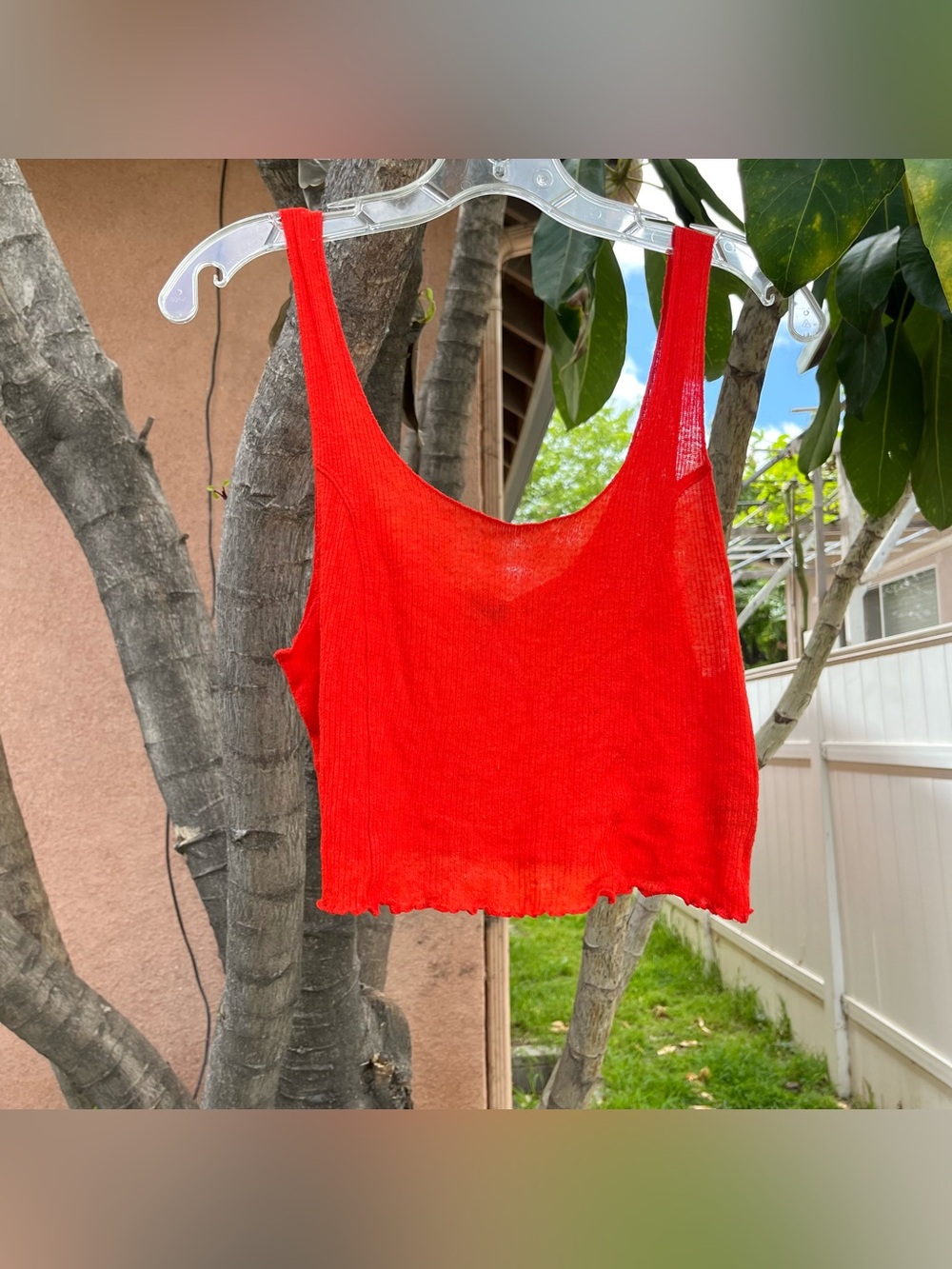 Urban Outfitters Out From Under Red Crop Top with a Lettuce Hem.
